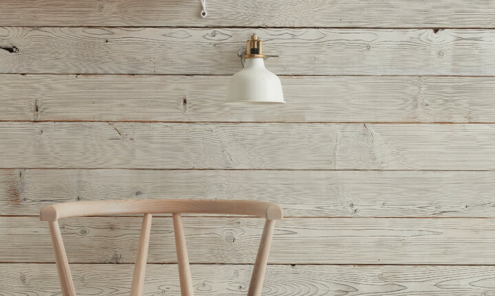 Thread Cladding on wall with wooden shelves