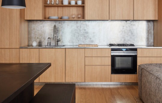 ashridge plank, unfinished oak, soho loft kitchen area