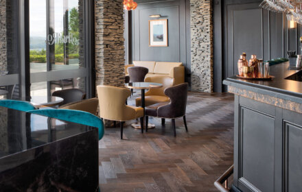 liquorice herringbone create floor in the ro hotel bar