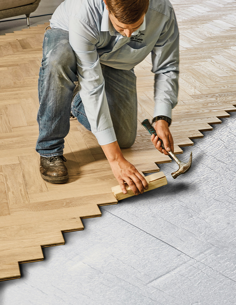 herringbone floor being fitted