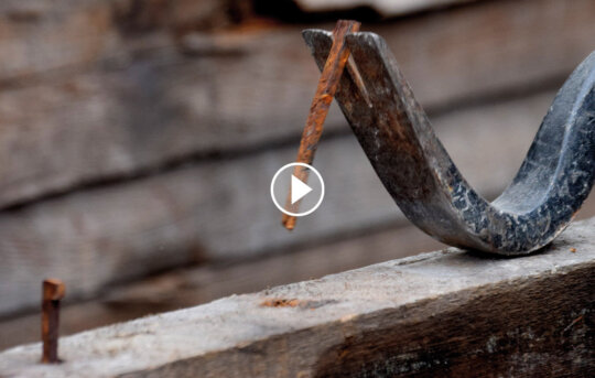 nail being pulled out of reclaimed wood