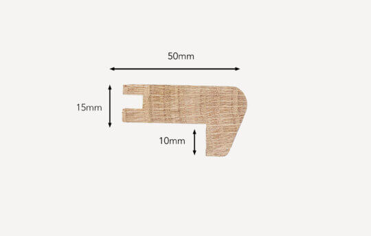 15mm Oak Stair Nosing side profile with dimensions shown. Hand Finished as Husk.