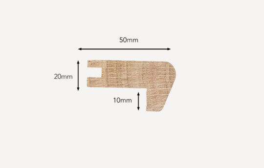 20mm Oak Stair Nosing side profile with dimensions shown. Hand Finished as Husk.