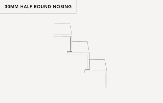 30mm half round bullnose tread and riser side drawing.