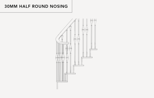 30mm half round bullnose tread and riser side drawing stairs