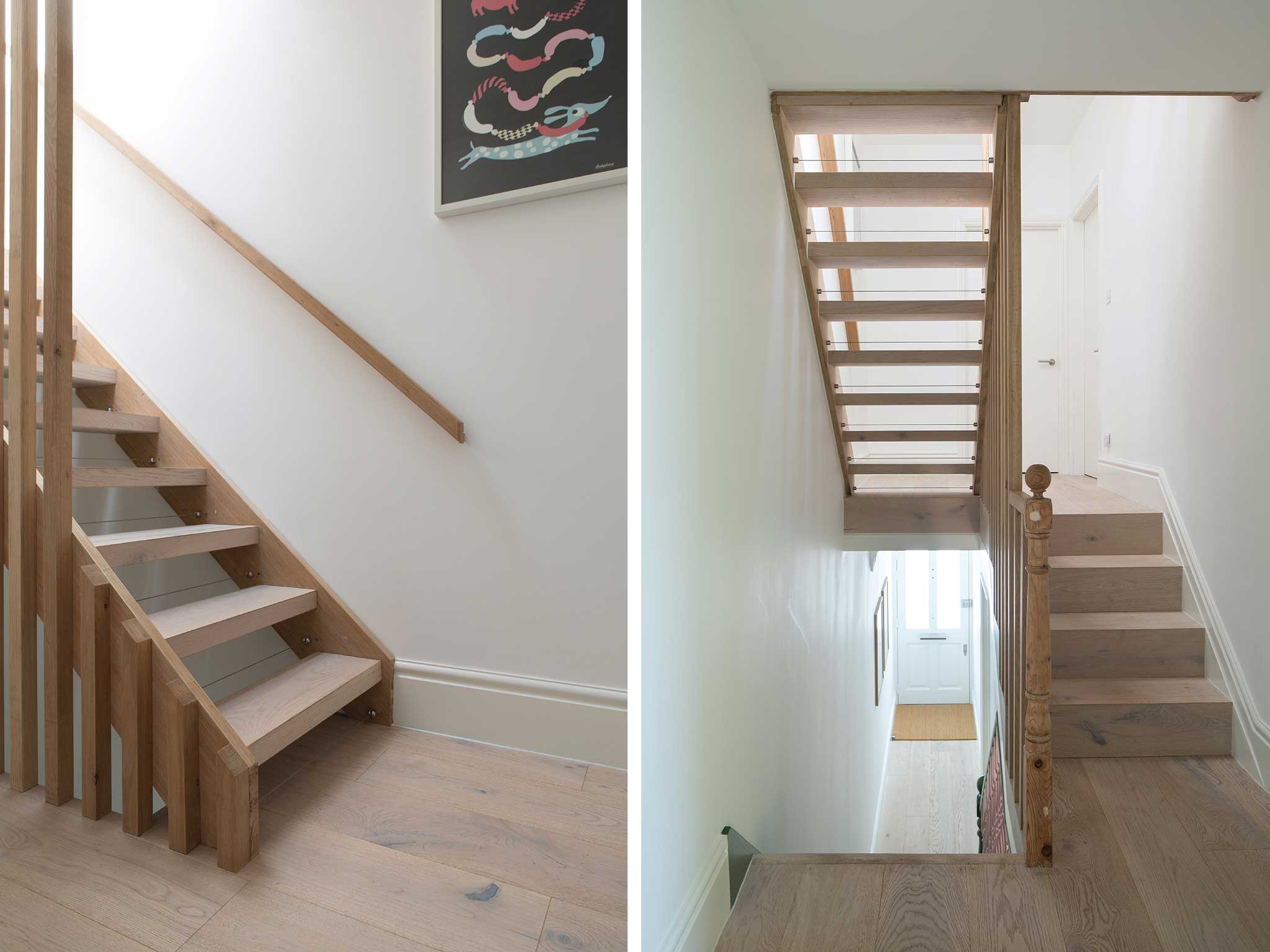 The Green House featuring Hollington Extra Wide Plank. Staircase - open and closed string.