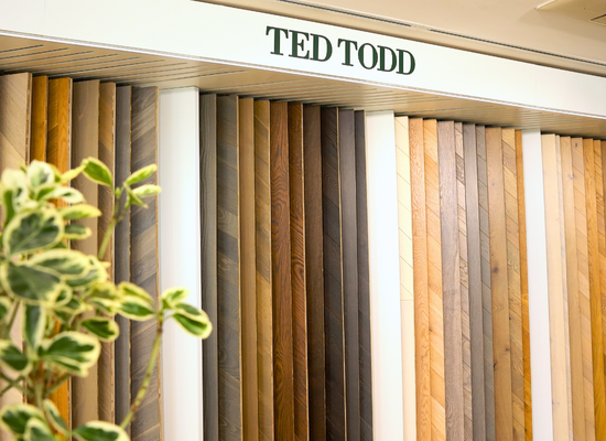 ted todd showroom with full sized wood panels
